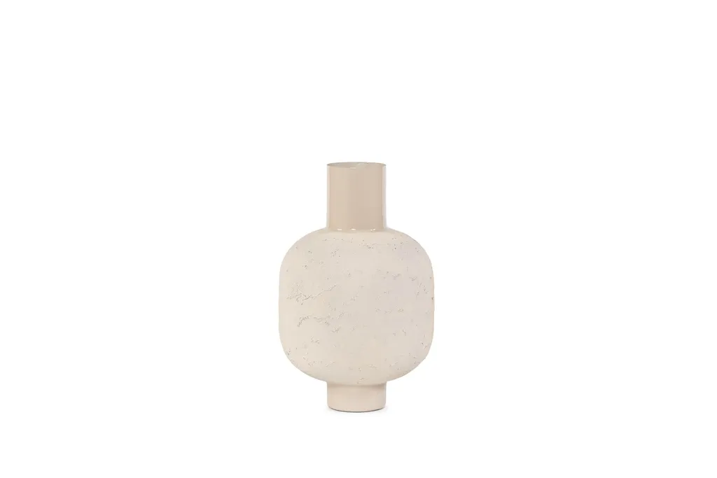 Bolvase texture on stand enamel beige large - ø29x43cm