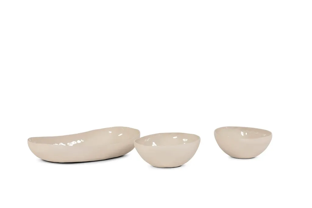 Bowl organic enamel inside - texture outside - set of 3