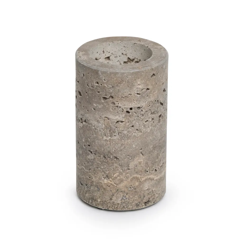 [1598] Titanium travertine waxinelichthouder L Ø6x10cm