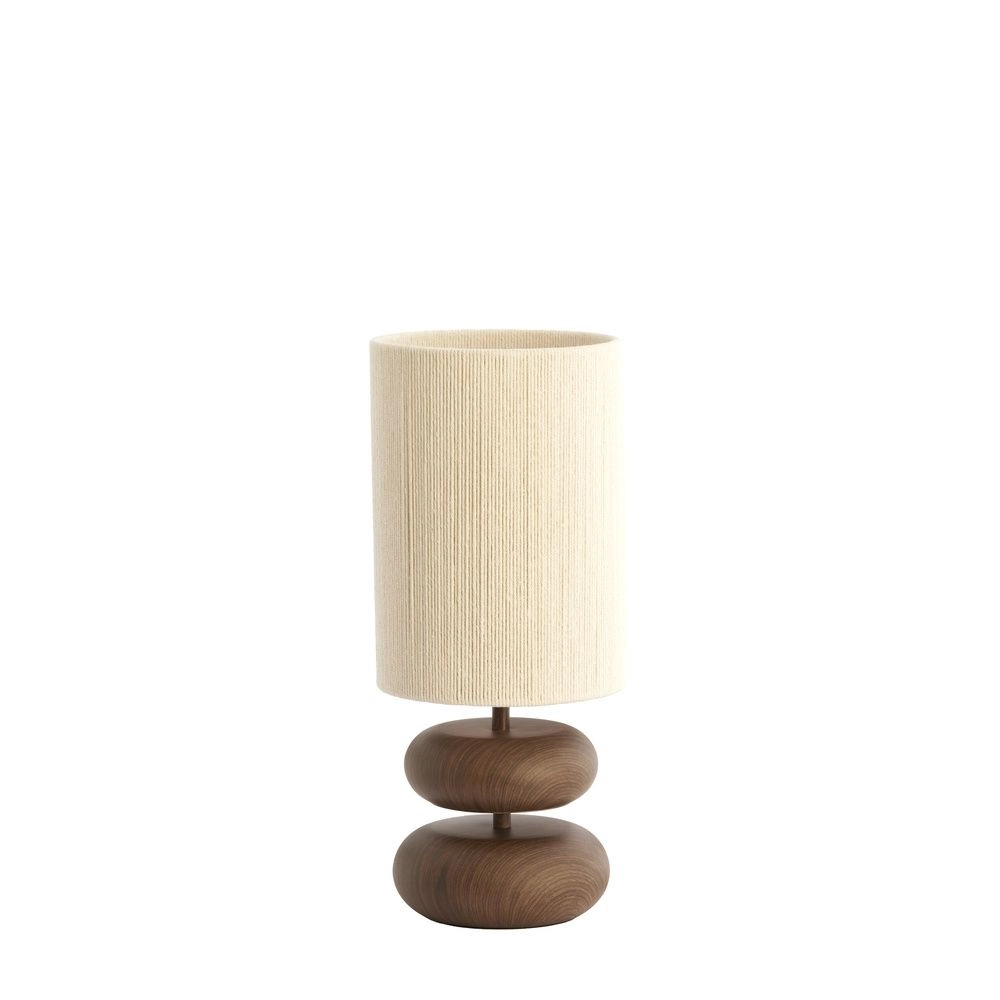 Tafellamp Danialo Hout - Print D Bruin+touw Crème