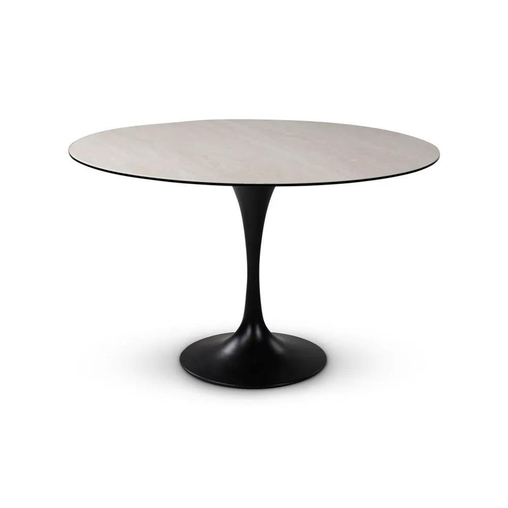[TA-01705] Tino Tafel - 120cm - Keramiek Travertin Light - Poten Metaal Zwart